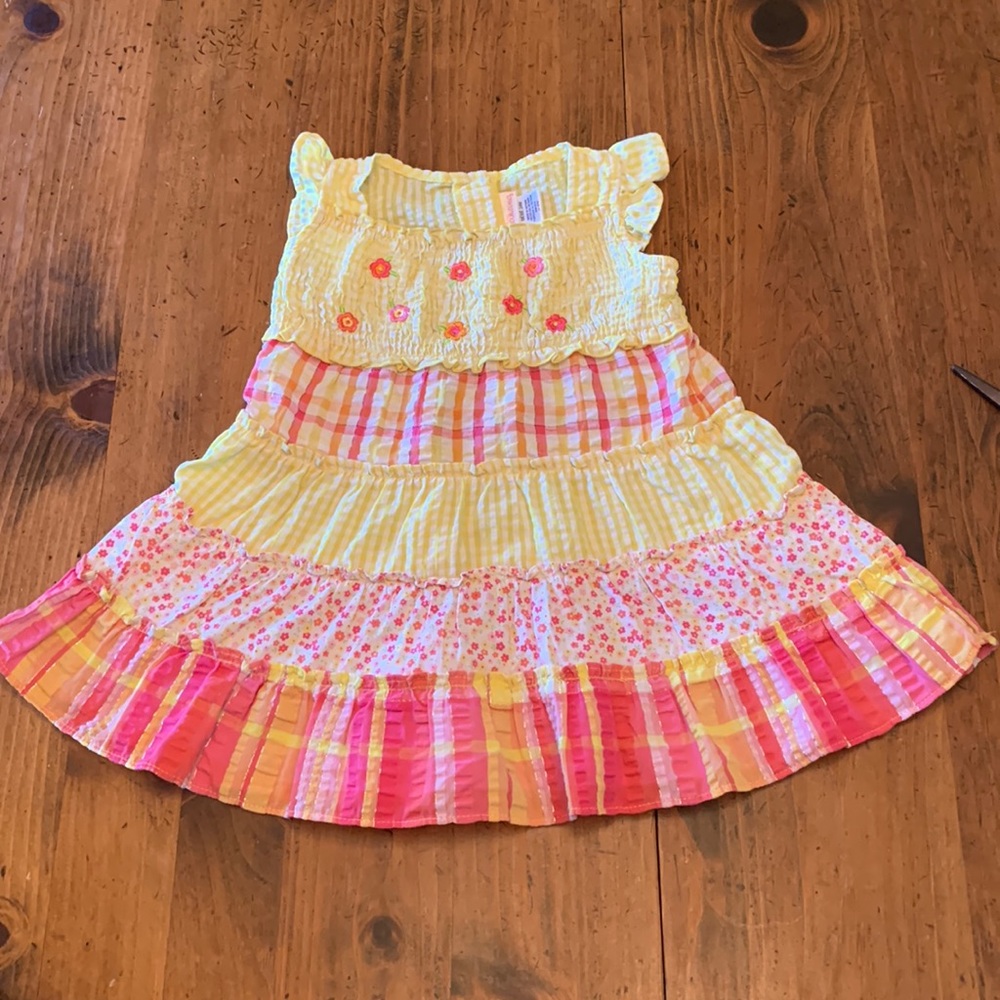 *** Youngland Tiered Pink & Yellow Dress 24 Months
